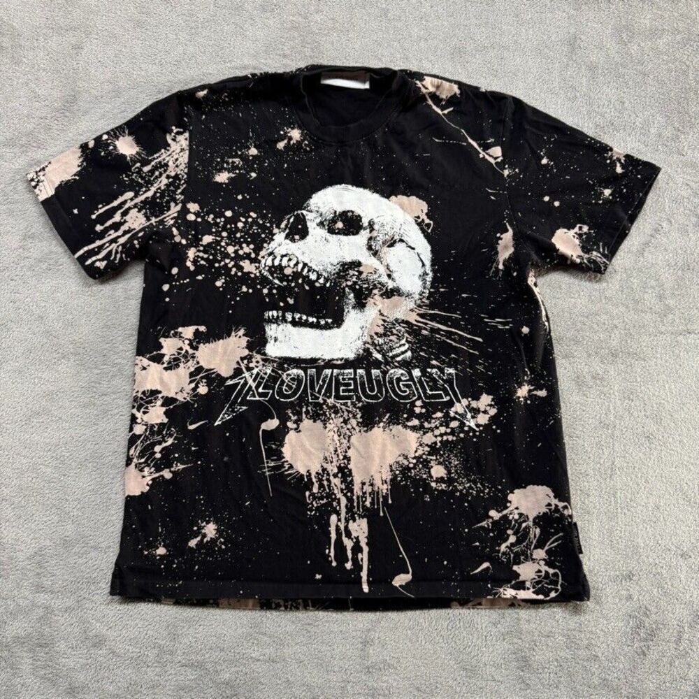 I‎ Love Ugly T-Shirt Mens Large Black Skull Paint Splash Graphic
